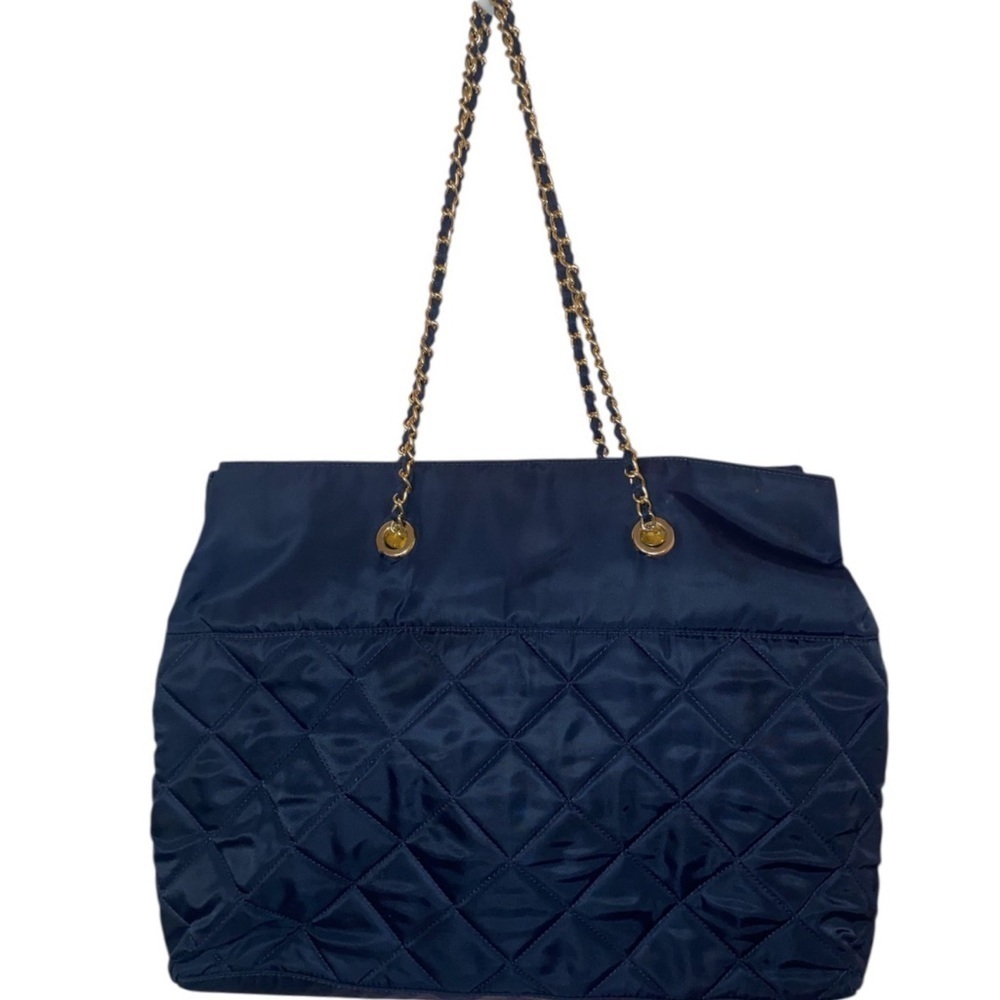 BLOOMINGDALES Large Quilted Tote With Gold Tone Accents & Shoulder Straps Black